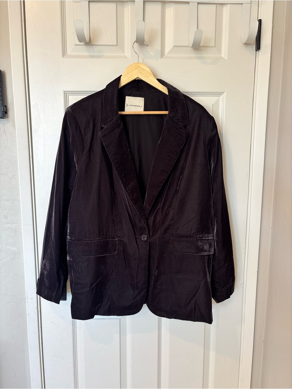 Lucky Brand Dark Grey Velvet Blazer One Button Long Line
